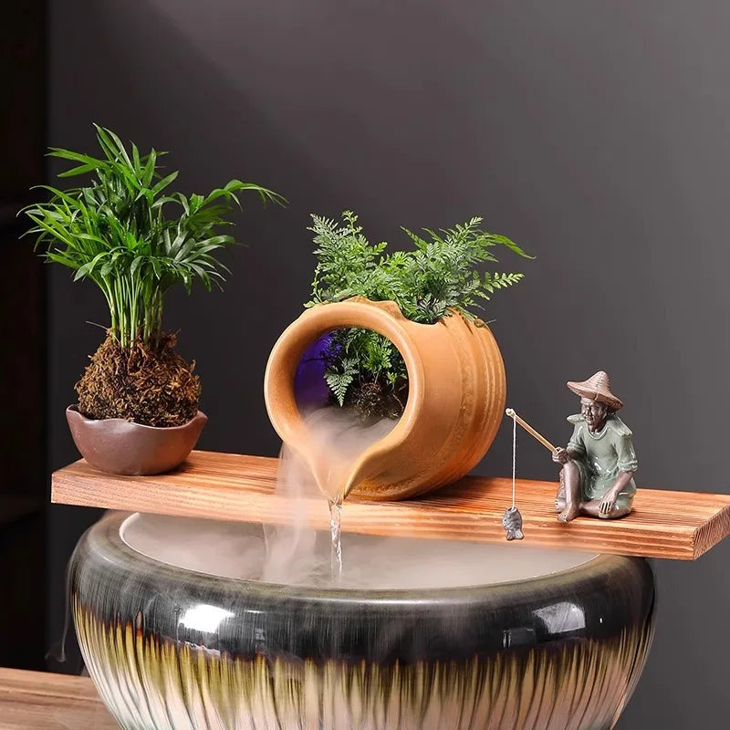 Ceramic Waterfall Jug - Circulating Clay Pot Fountain for Garden, Fish Tank & Courtyard Decor | Handmade Rustic Water Feature    Home Decor Supply | Online Retail | ShoreShopper.com