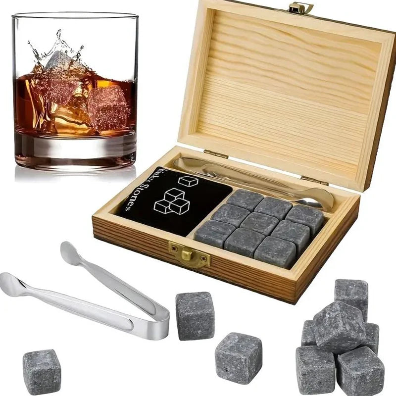 Father'S Day Gift For Men Whiskey Stones Set 8 Pcs Granite Ice Cubes+ 2 Pcs Cups For Whisky In Wooden Bottle Box Present For Dad    Your Coastal Marketplace | Shoreshopper.com
