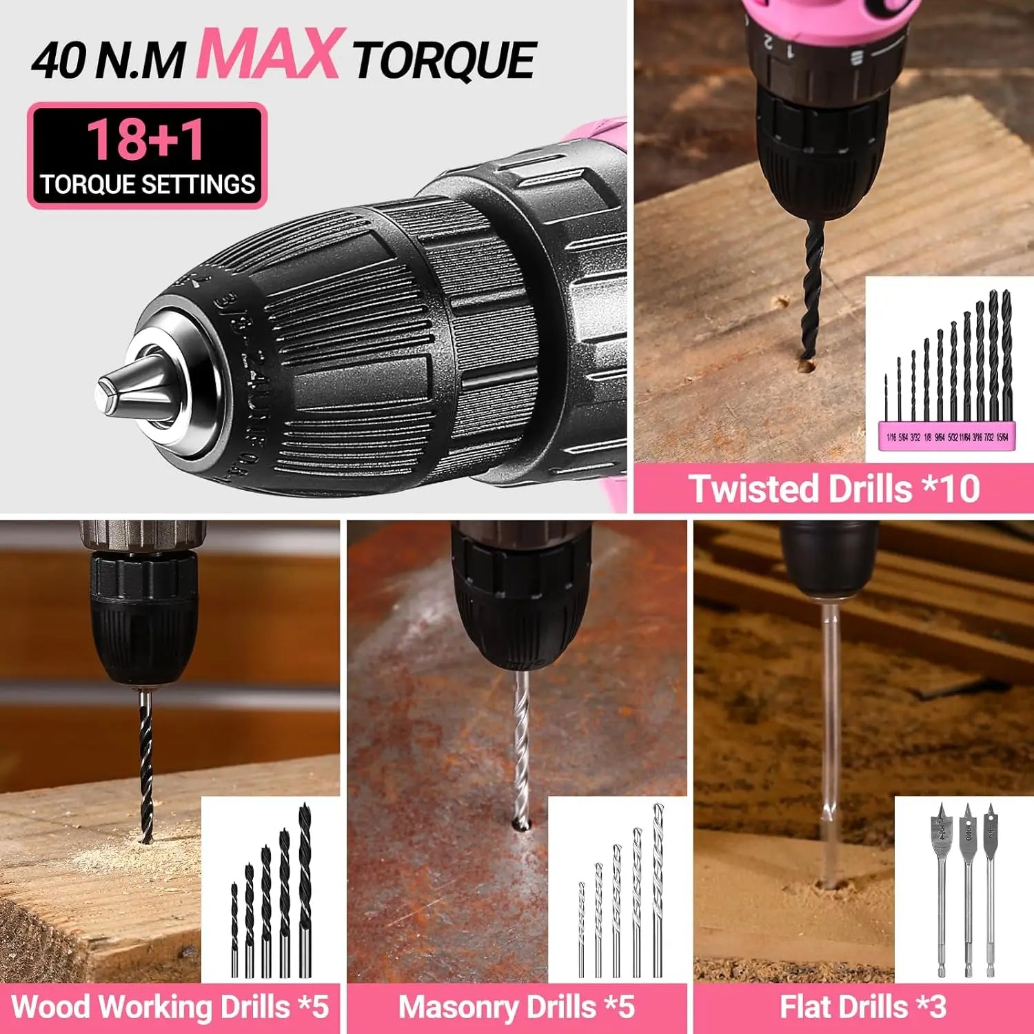 DEKO Pink Drill Tool Kit Set: 20V Cordless Power Drill Tool Box with Battery Electric Drill Driver    Home Decor Supply | Online Retail | ShoreShopper.com