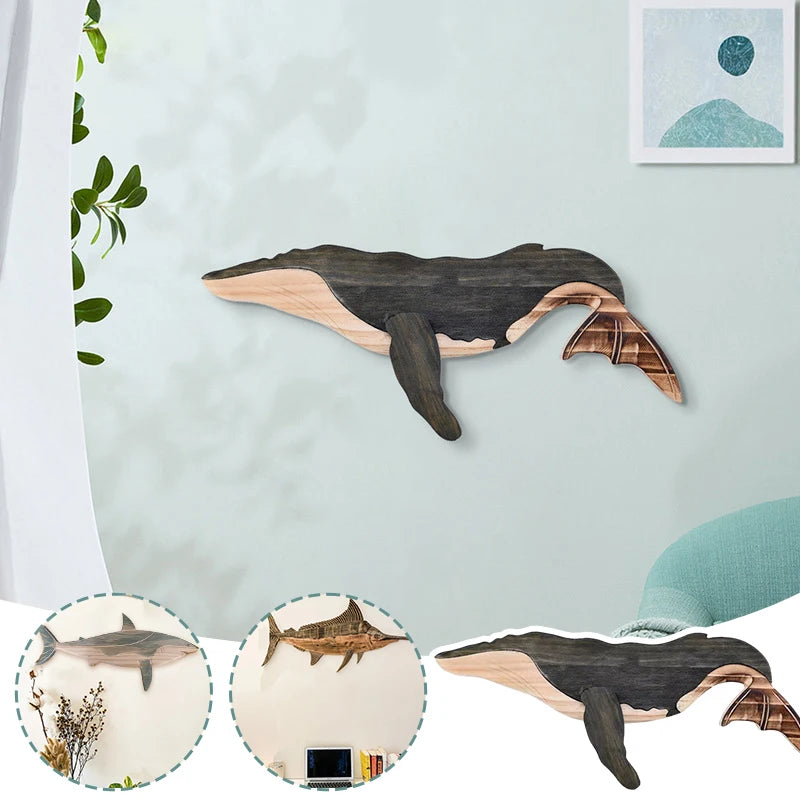 Fish Wood Decoration Wooden Whale Sea Decor Whale Fish Sculpture Figurine Hanger Ornament Rustic Wall Decor for Home Living Room    Your Coastal Marketplace | Shoreshopper.com