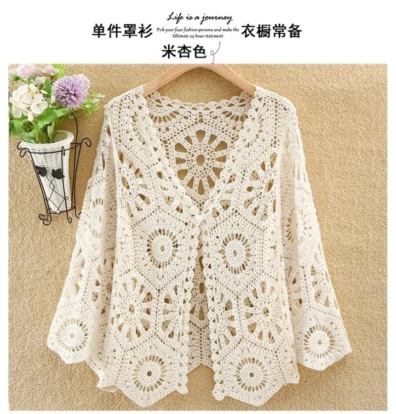 Women's Shirt 2025 Hollow out New Female Coat Knitted Shirt Lace Thin Hook Flower Loose Solid Color Fashion Top Hoodie Versatile    Your Coastal Marketplace | Shoreshopper.com