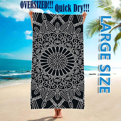 Beach Bliss: Exquisite Black and White Mandala Beach Towel Suitable for towels, bath towels, beach towels