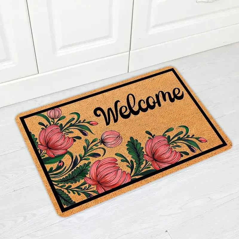 Elegant Floral Welcome Doormat - Beautiful Pink Flower Design for a Charming Home Entrance, Perfect for Spring and Summer Decor