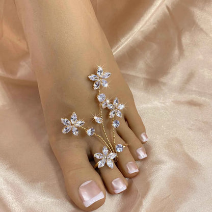 1cp Luxury Zircon Flower Women's Foot Ring Sexy Barefoot Beach Accessories