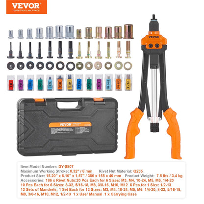 SucceBuy 14" 16" Rivet Nut Tool Rivnut Tool Kit with Metric and SAE Mandrels 70PCS/186PCS Rivet Nuts With Rugged Carrying Case    Home Decor Supply | Online Retail | ShoreShopper.com
