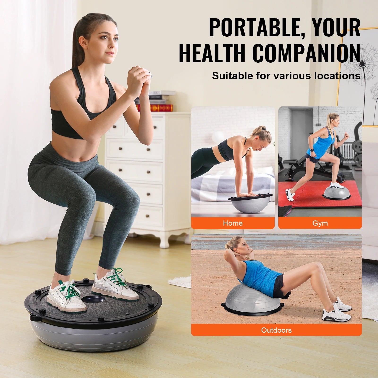 SucceBuy 23/26 inch Half Exercise Ball Trainer Balance Ball Trainer 660lbs Capacity Stability Ball Yoga Ball w/ Resistance Bands    Home Decor Supply | Online Retail | ShoreShopper.com