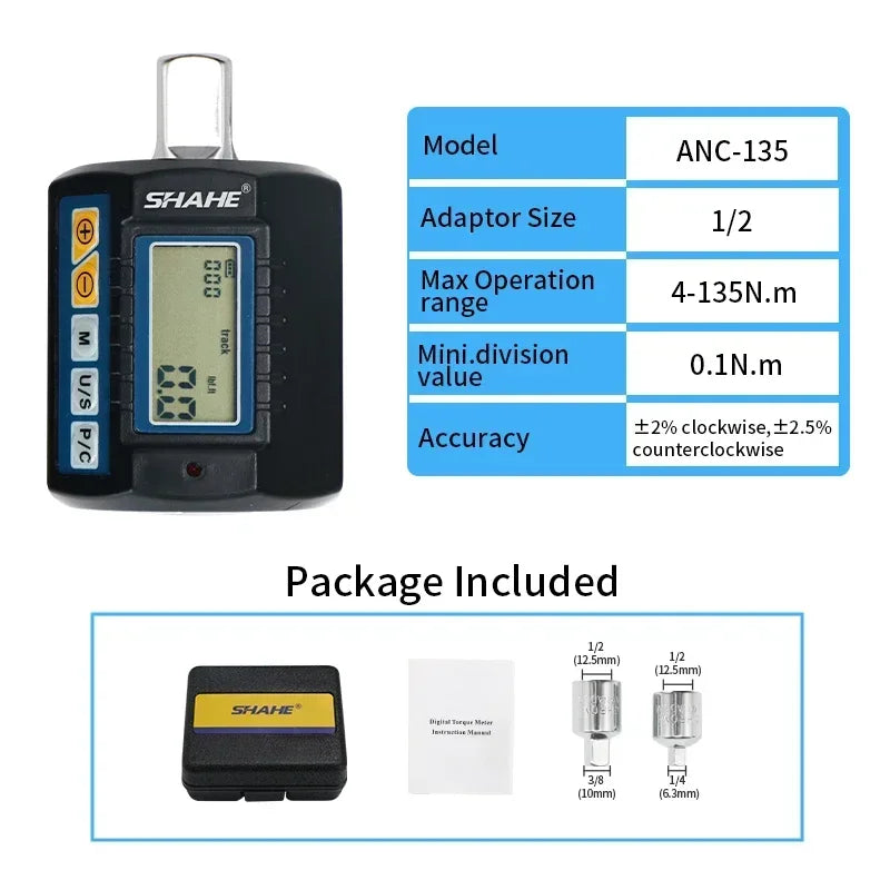 SHAHE High Precision Mini Torque Adapter Square Drive 1/2''1/4'' 3/8'' Digital Torque Wrench Electronic Digital Torque Meter - ShoreCo.Shop