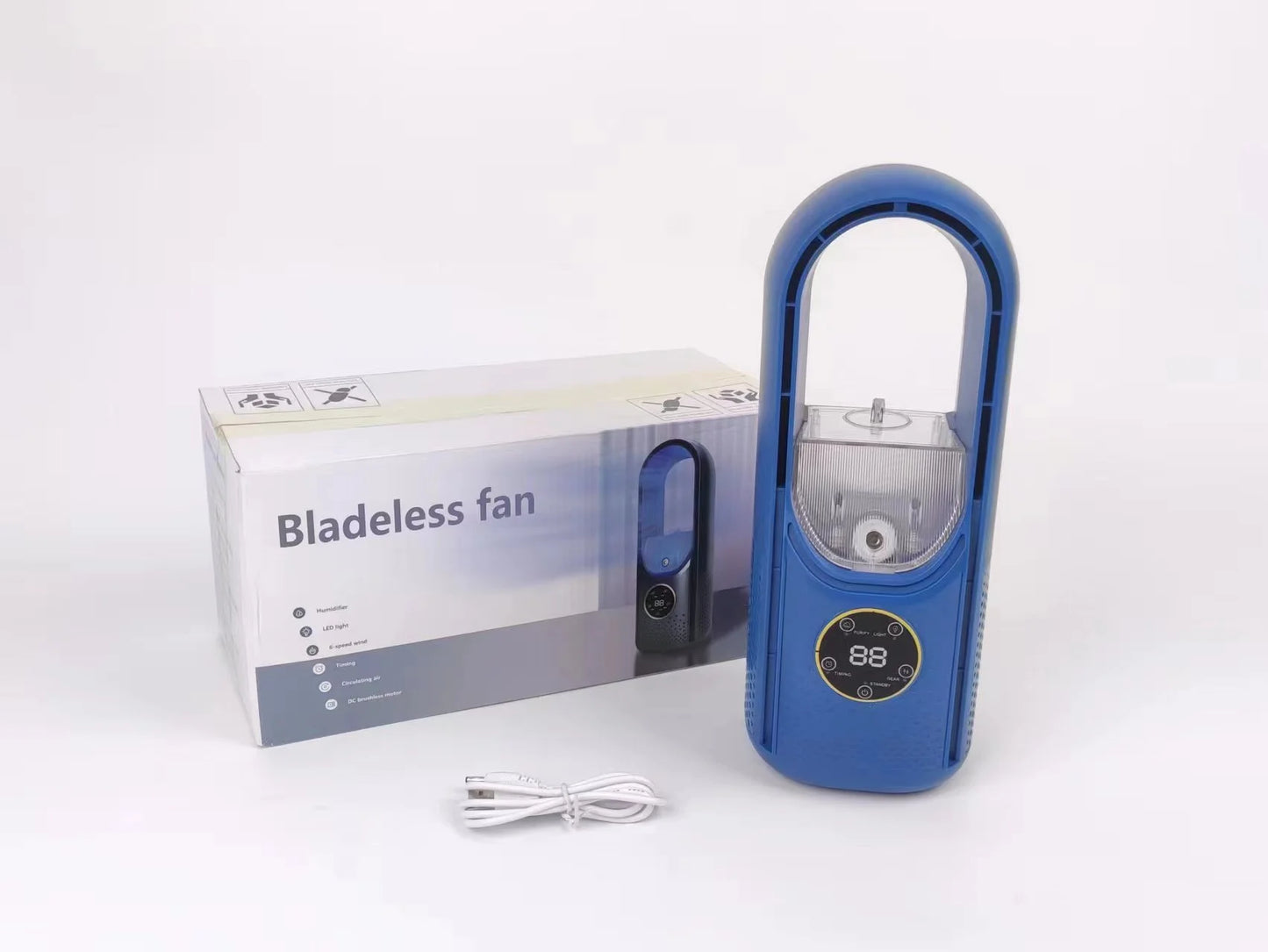 Portable USB Air Cooler Leafless Electric Fan 6 Speed Silent Timer Air Conditioner Cooling Fan Humidifier Conditioning Fan - ShoreCo.Shop