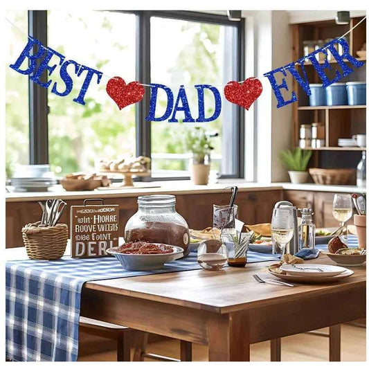 Best Dad Ever Happy Father’s Day Banner for Best Dad, Glitter Father's Day Party Decor Garland birthday decoration