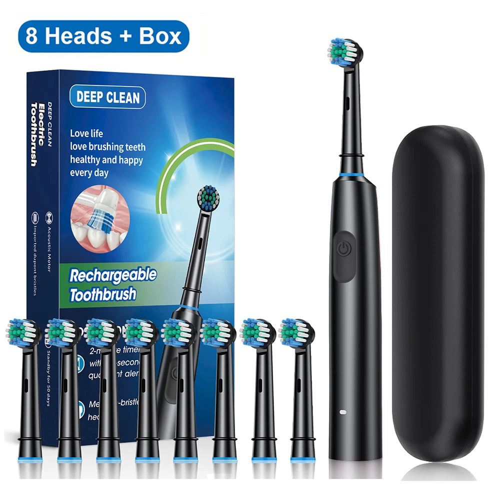 Electric Toothbrush Rotary Rechargeable Electric Toothbrush for Adults Rotating Electric Toothbrushes with 8 Soft Brush Heads - ShoreCo.Shop
