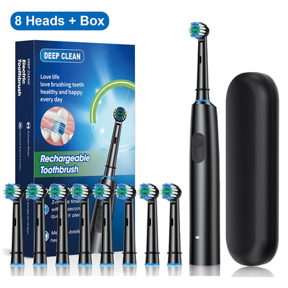 Electric Toothbrush Rotary Rechargeable Electric Toothbrush for Adults Rotating Electric Toothbrushes with 8 Soft Brush Heads - ShoreCo.Shop