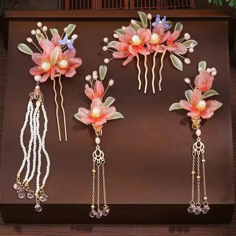 1 Set Ancient Headwear Hairpins Complete Super Immortal Made Headwear New Simple Pink flower Children's Ancient Headwear    Your Coastal Marketplace | Shoreshopper.com