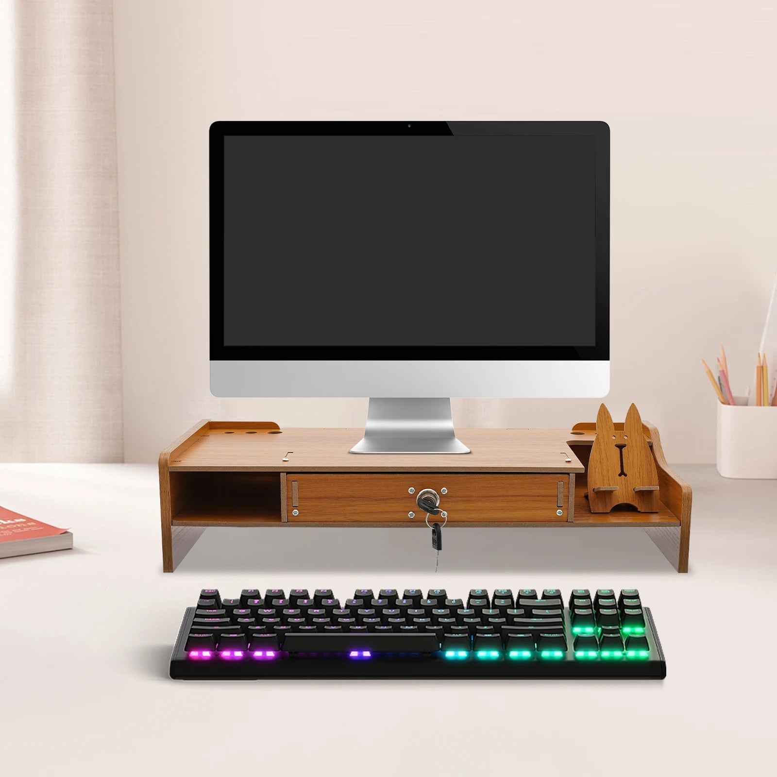 Home Computer Monitor Lift Stand with Drawers and Phone Holder, Desktop Organizer, Desktop Drawer Storage Cabinet    Home Decor Supply | Online Retail | ShoreShopper.com