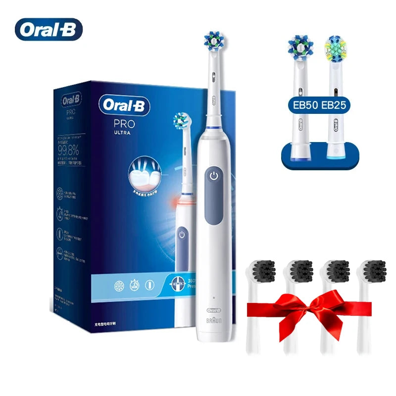 Oral B Pro 4 Ultra Electric Toothbrush 3D Rotation Rechargeable Teeth Brush Pressure Sensor 4 Brushing Modes 2 Min Timer - ShoreCo.Shop