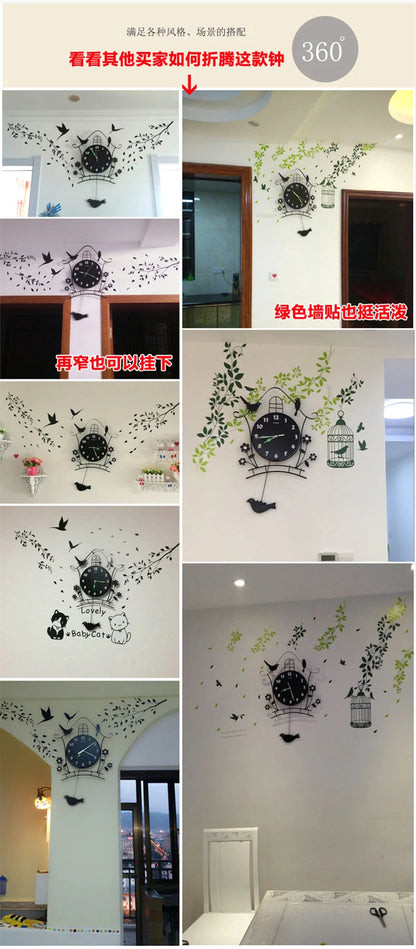 Creative Black Iron Swing Hanging Bird Wall Clock, Durable, Electronic, Large, Arts And Crafts, Modern Design    Home Decor Supply | Online Retail | ShoreShopper.com