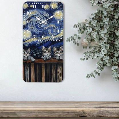 Vintage 2D-Flat Cats with Van Goghs Starry Night backdrop Wooden Silent Quartz Rectangle Wall Clock for Home Idea Holiday Gifts    Home Decor Supply | Online Retail | ShoreShopper.com