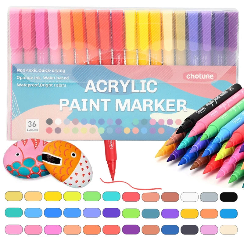 36 Colors Pastel Acrylic Paint Pens  Brush Markers for Wood Canvas Stone Rock Painting Glass Ceramic Fabric Metal Art Supplies    Home Decor Supply | Online Retail | ShoreShopper.com