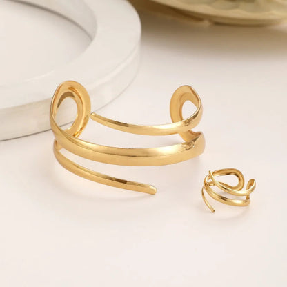 European and American Thick Bracelet and Ring Jewelry Set for Women Gold Color Geometric Line Bracelet Ring Combination Set Gift    Home Decor Supply | Online Retail | ShoreShopper.com