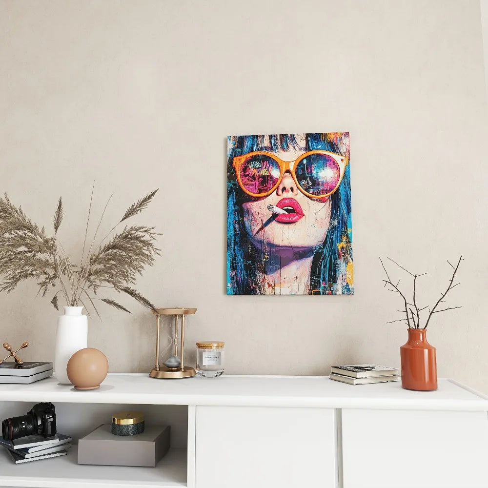 Vibrant modern canvas art - stylish women, floral hair and stylish glasses, 1.5 inch thick pine frame, interior decor    Home Decor Supply | Online Retail | ShoreShopper.com