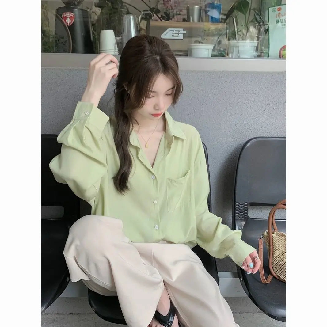 Sunscreen Shirt for Women in Summer New Polo Collar French Unique Loose Solid Color Long-sleeved Top Trendy    Home Decor Supply | Online Retail | ShoreShopper.com