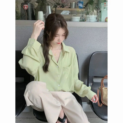 Sunscreen Shirt for Women in Summer New Polo Collar French Unique Loose Solid Color Long-sleeved Top Trendy    Home Decor Supply | Online Retail | ShoreShopper.com