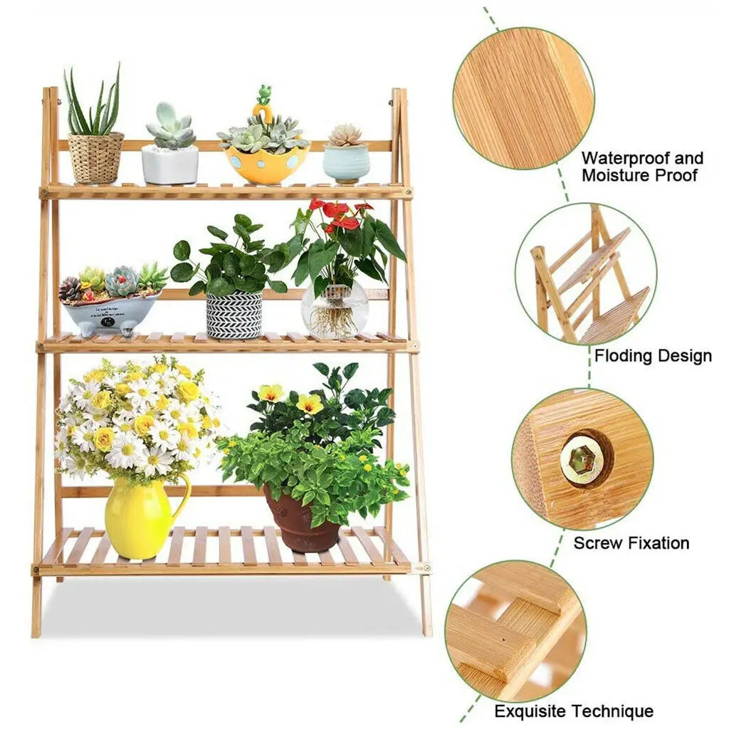 Bamboo Ladder Plant Stand Foldable Flower Pot Display Stand    Home Decor Supply | Online Retail | ShoreShopper.com
