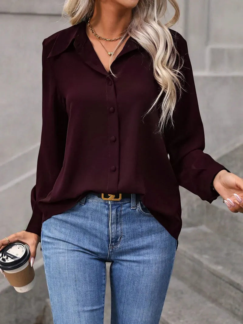 Women Shirt Blouse New Long Sleeve Turn Down Collar Solid Casual Shirt Blouse Women Tops Blouses Shirts Blusas Para Mujer    Your Coastal Marketplace | Shoreshopper.com