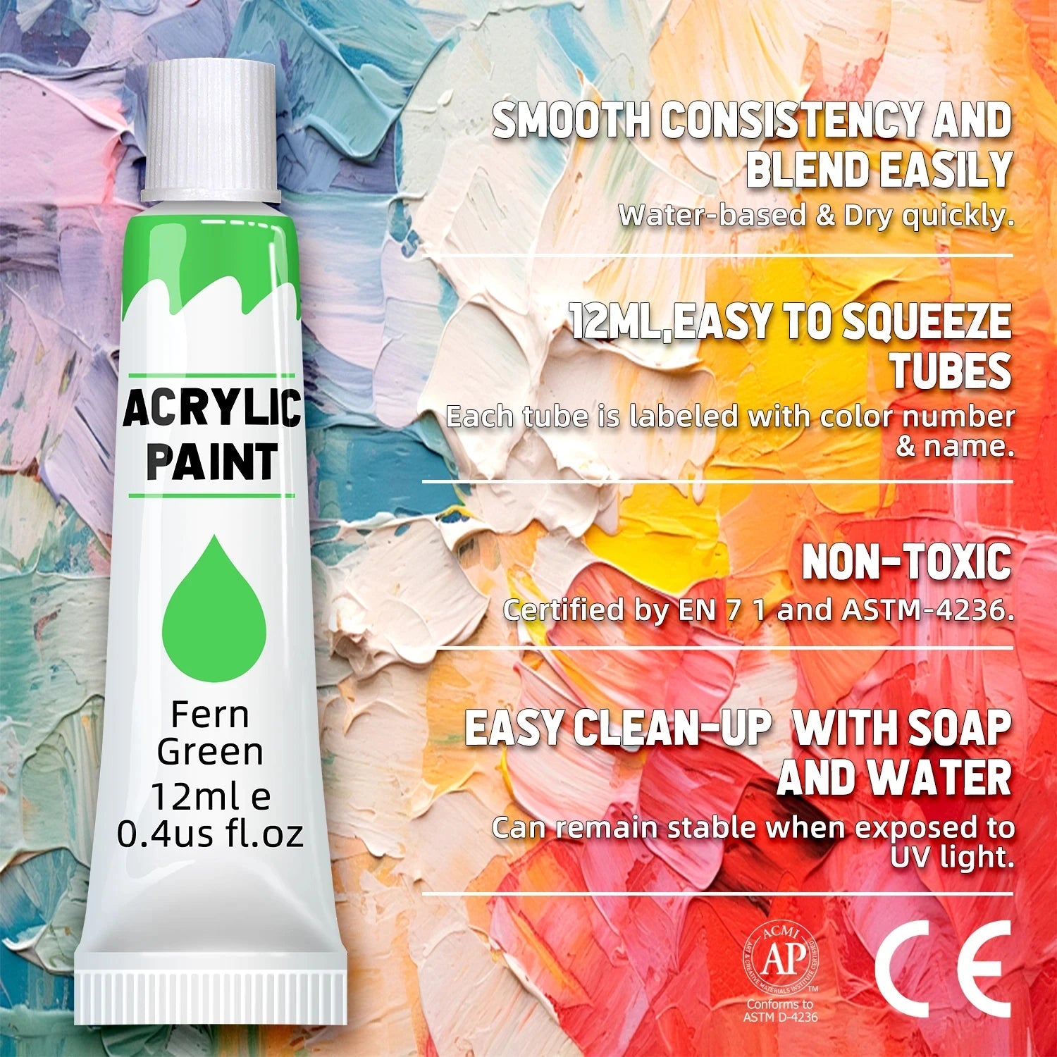 Acrylic Paints Set - 12/24 Colors 12ml Art Painting Kit Supplies for Wood, Canvas, Fabric, Rock, Glass - Non-Toxic Acrylic Paint    Home Decor Supply | Online Retail | ShoreShopper.com