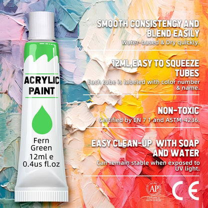 Acrylic Paints Set - 12/24 Colors 12ml Art Painting Kit Supplies for Wood, Canvas, Fabric, Rock, Glass - Non-Toxic Acrylic Paint    Home Decor Supply | Online Retail | ShoreShopper.com