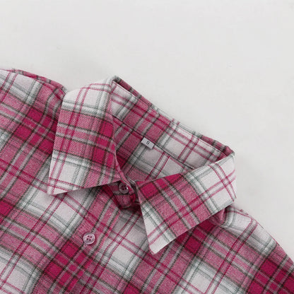 Pink Plaid Shirt for Women in Europe and America New Versatile Loose Shirt for Women Removable Long-sleeved Lapel Top    Home Decor Supply | Online Retail | ShoreShopper.com