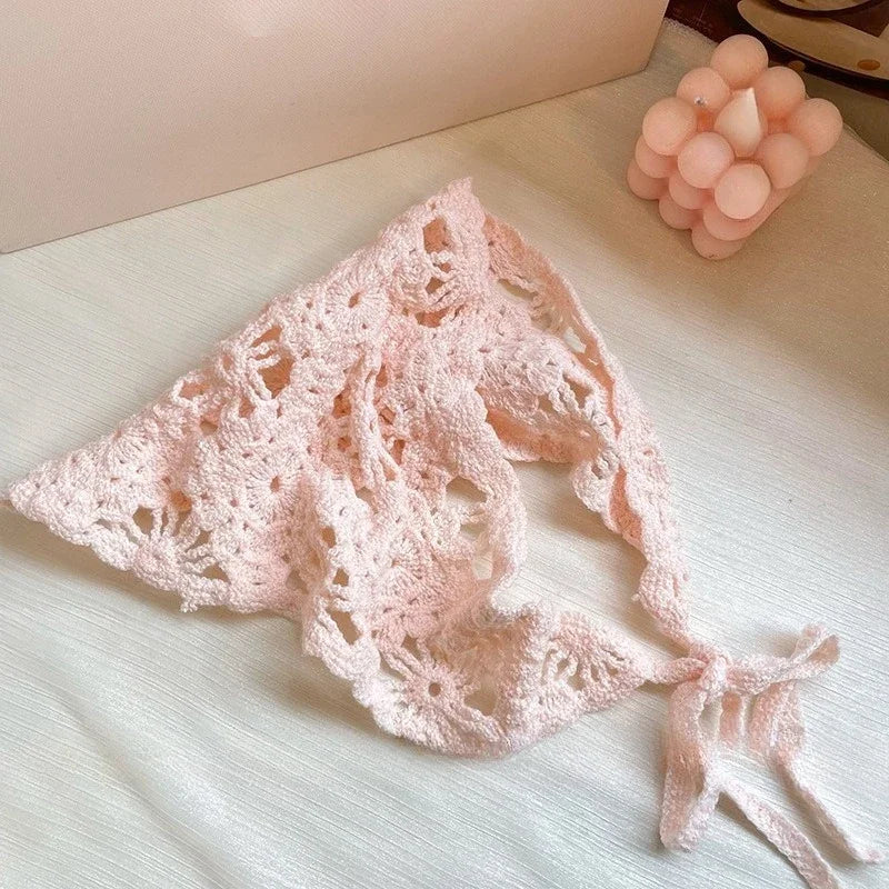 Fashion Knitted Headscarf Hat French Pastoral Style Triangle Headband Handmade Crochet Headband Towel Retro Flower Headscarf    Your Coastal Marketplace | Shoreshopper.com