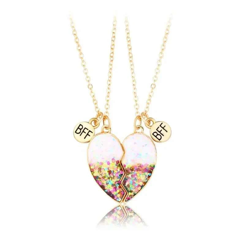 Cute 2 Pcs BFF Necklace Heart Pendant Best Friend Necklace Fashion Couple Chain Necklace Children Friendship Jewelry