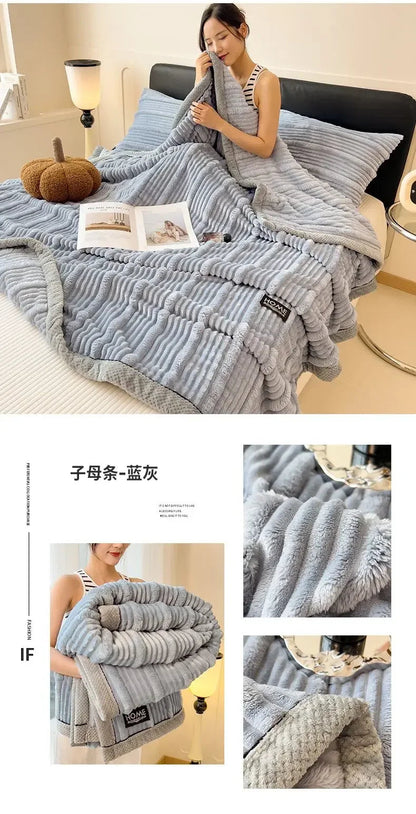 New Rabbit Plush Winter Thick Warm Coral Fleece Blanket Solid Color Double-Sided Cover Blanket Suitable Bedroom Supplies    Your Coastal Marketplace | Shoreshopper.com