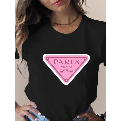 Fashion Paris Printed Short Sleeved Shirt Women Hip Hop Casual T-shirt Short Sleeved Round Neck Casual Top Autumn and Winter    Home Decor Supply | Online Retail | ShoreShopper.com
