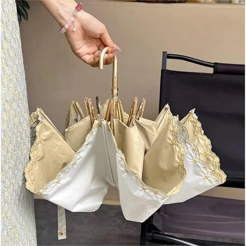 1pc Embroidered Sun Umbrella for Women Sun Protection and UV Protection All-weather Curved Hook Umbrella Folding Umbrella    Your Coastal Marketplace | Shoreshopper.com