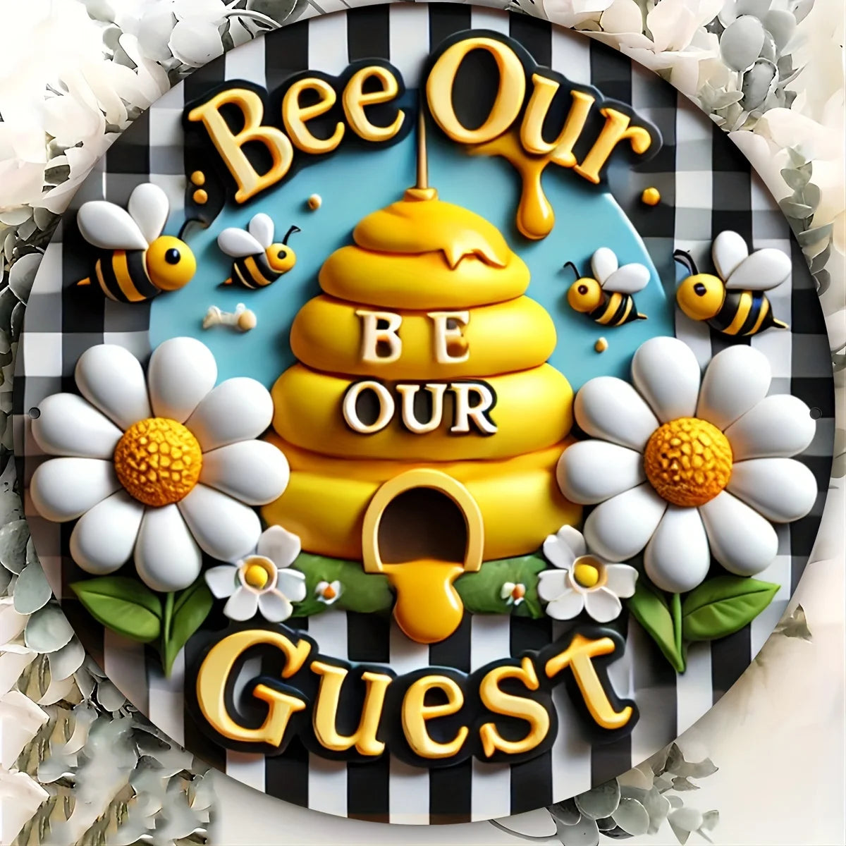 1pc 8x8 Inch Round Aluminum Metal Sign, Bee Wreath Wall Art, Summer Home Decor, Outdoor Indoor Door Decoration    Home Decor Supply | Online Retail | ShoreShopper.com