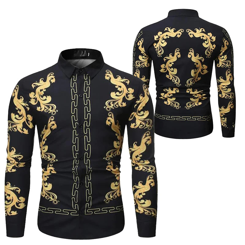 Baroque Floral Royal Shirts Men Luxury Print Designer Tops Paisley Pattern Flowers Fashion Western Long Sleeve Shirt Camisas    Home Decor Supply | Online Retail | ShoreShopper.com