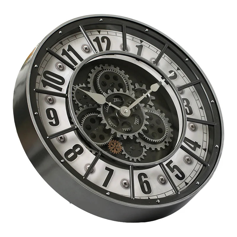Retro Industrial Roman Wall Clock  Gear Rotation Clock Living Room Decorative Wall Clock Stylish Silent Wall Clock Quartz Clock    Home Decor Supply | Online Retail | ShoreShopper.com