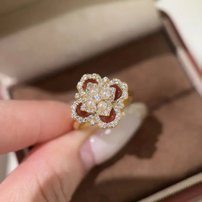 Classic and showy luxury red flower bridal jewelry sets for women exquisite pearl red chalcedony earrings rings necklace    Home Decor Supply | Online Retail | ShoreShopper.com