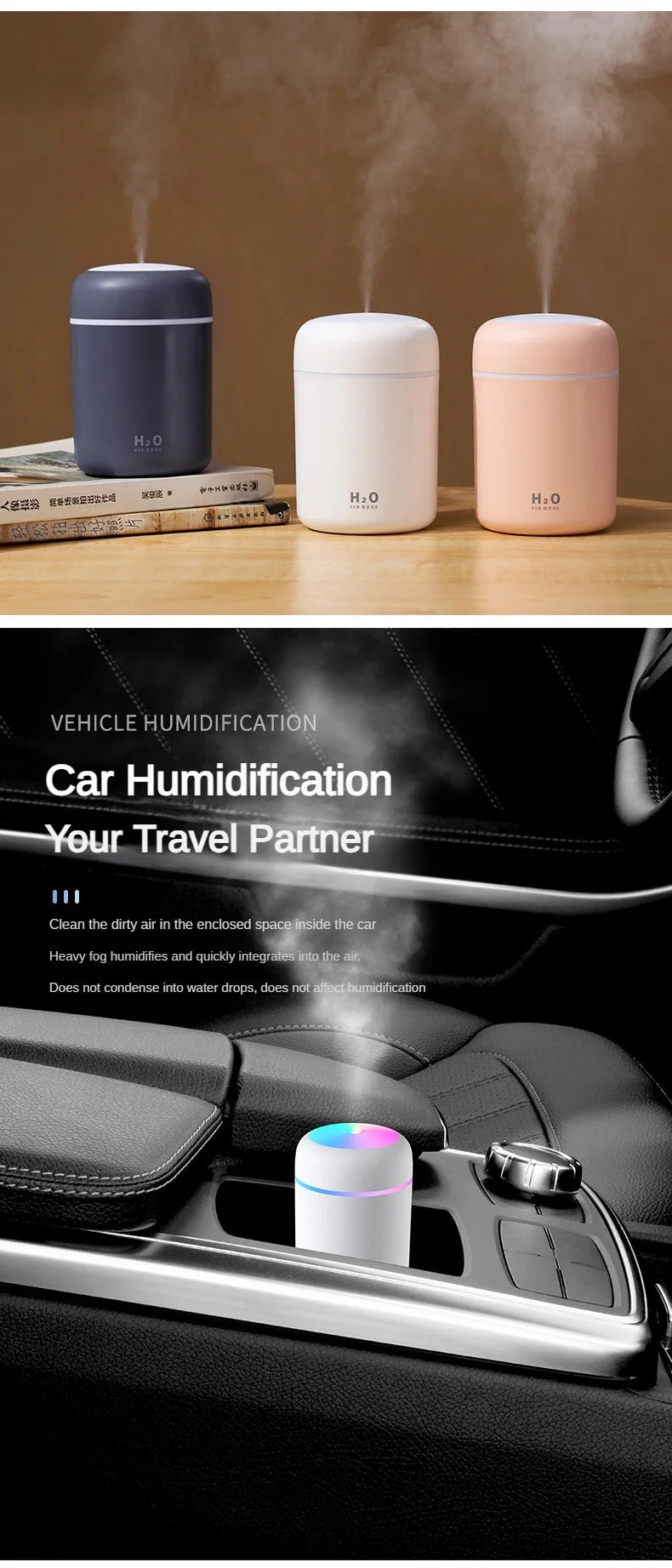 Portable Mini Air Humidifier For Bedroom,Personal Desktop,Car With Colorful Mood Lighting 2 Mist Modes And Auto Shut-Off - ShoreCo.Shop