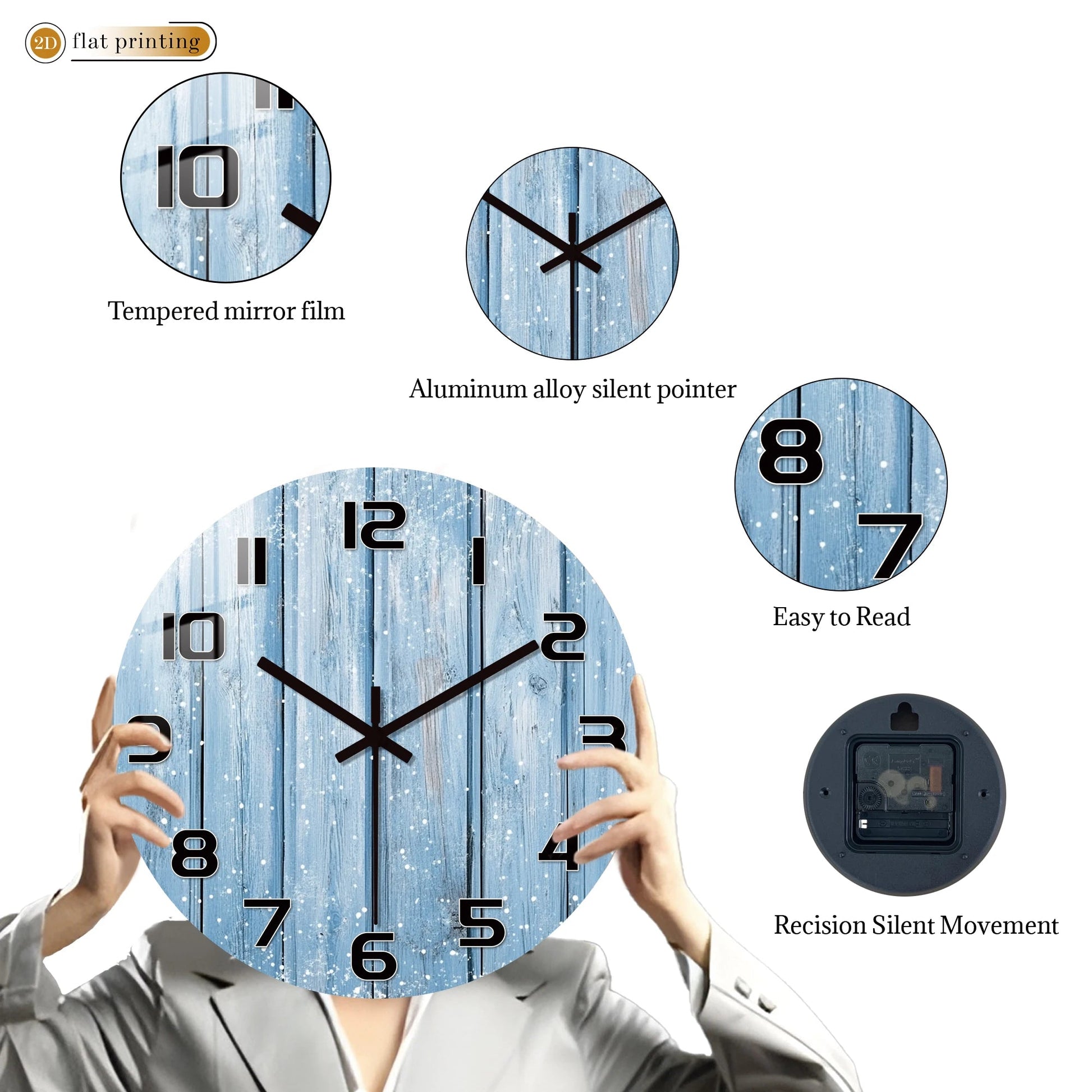Rustic Blue Wooden Plank Wall Clock with Snowflakes, Winter Theme Home Office Decor, Silent Quartz Movement Decorative Design    Home Decor Supply | Online Retail | ShoreShopper.com