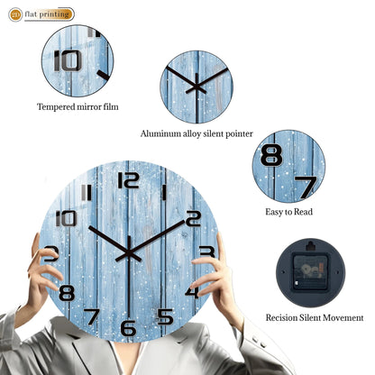 Rustic Blue Wooden Plank Wall Clock with Snowflakes, Winter Theme Home Office Decor, Silent Quartz Movement Decorative Design    Home Decor Supply | Online Retail | ShoreShopper.com