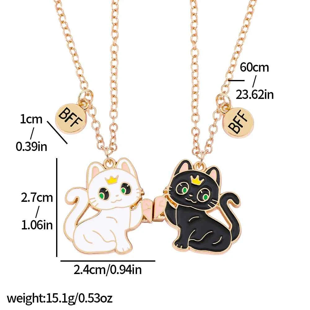 Best Friend Necklace for 2 Gifts Friendship Pendant Necklaces Matching Magnetic Cat BFF Necklace for 2 Girls