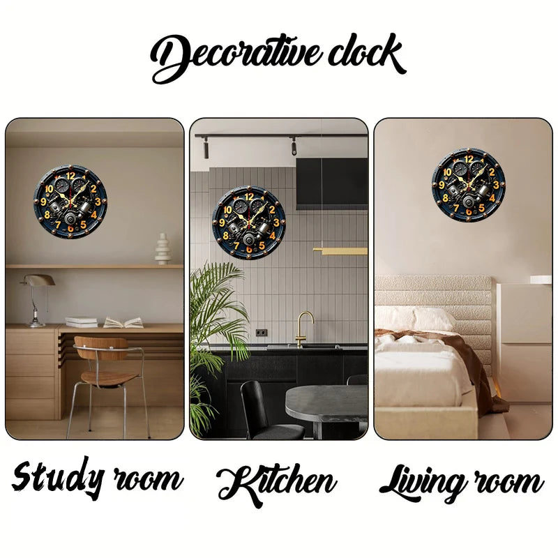 2D Flat Exquisite Engine Wooden Round Silent Hanging Wall Clock, For Living Room, Office, Study Room, Bedroom, Home Decoration.    Home Decor Supply | Online Retail | ShoreShopper.com