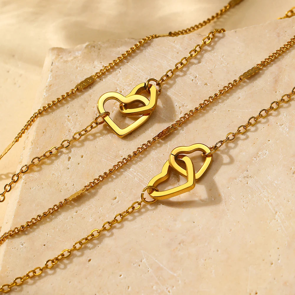 Stainless Steel Jewelry Sets High-end Atmosphere Love Bracelet Love Necklace Double Chain Design Jewelry Sets For Women Jewelry    Home Decor Supply | Online Retail | ShoreShopper.com