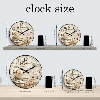 European Retro Coffee Cup Pattern Wooden Wall Clock for Living Room, Bedroom, Kitchen, Home Decoration, Silent Quartz Clock, Holiday Gift, 10 Inches, 12 Inches (No Battery)    Home Decor Supply | Online Retail | ShoreShopper.com