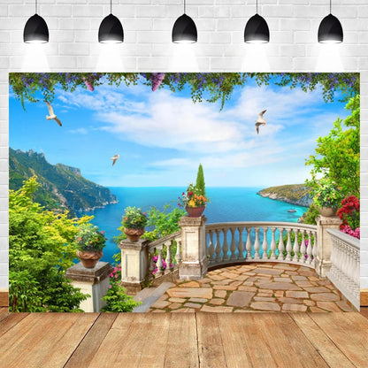 Summer Seaside Beach Photography Backdrop Natural Scenery Castle Tropical Sunshine Palms Leaves Photo Background Studio Props    Your Coastal Marketplace | Shoreshopper.com