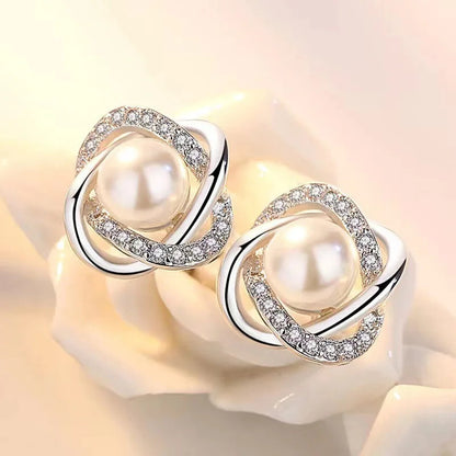 Upscale 14k Gold Jewelry Real Gold  Earrings Zircon Pearl Twist Luxury Stud Earrings for Women Brincos Pendientes Bijoux    Home Decor Supply | Online Retail | ShoreShopper.com