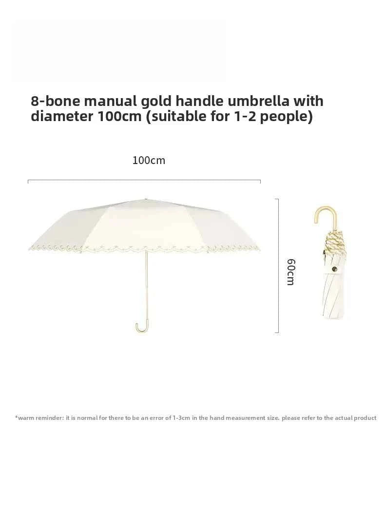 1pc Embroidered Sun Umbrella for Women Sun Protection and UV Protection All-weather Curved Hook Umbrella Folding Umbrella