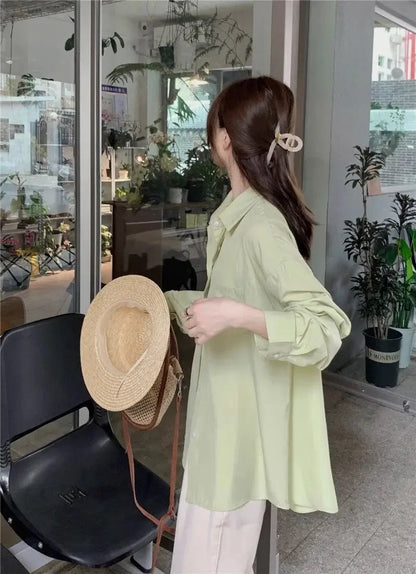Sunscreen Shirt for Women in Summer New Polo Collar French Unique Loose Solid Color Long-sleeved Top Trendy    Home Decor Supply | Online Retail | ShoreShopper.com